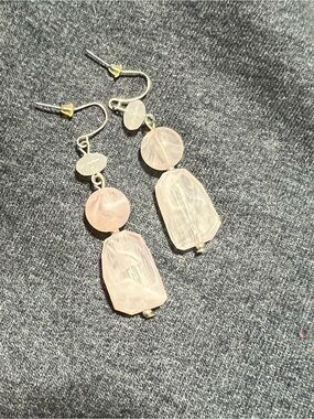 Handcrafted Pink Rose Quartz Drop Earrings with matching double necklace